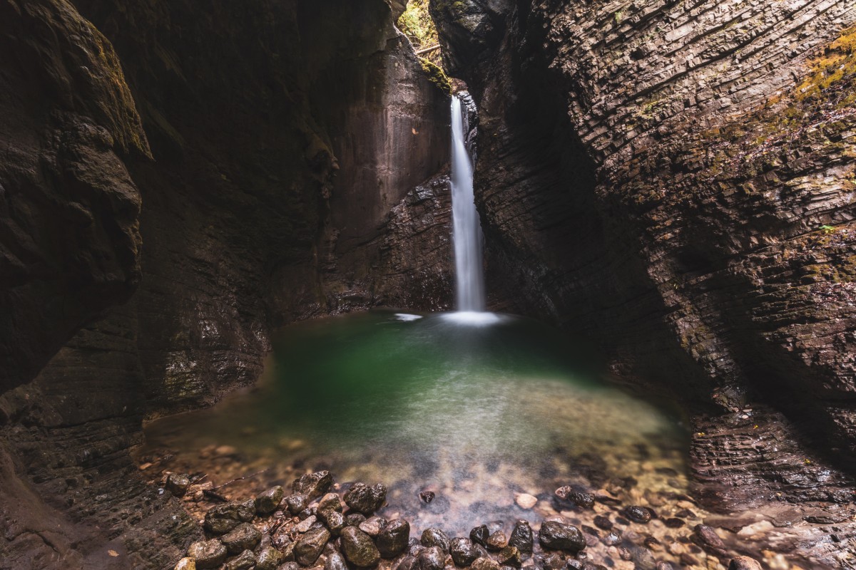 Kozjak-Wasserfall (Slap Kozjak) bei Kobarid in Slowenien