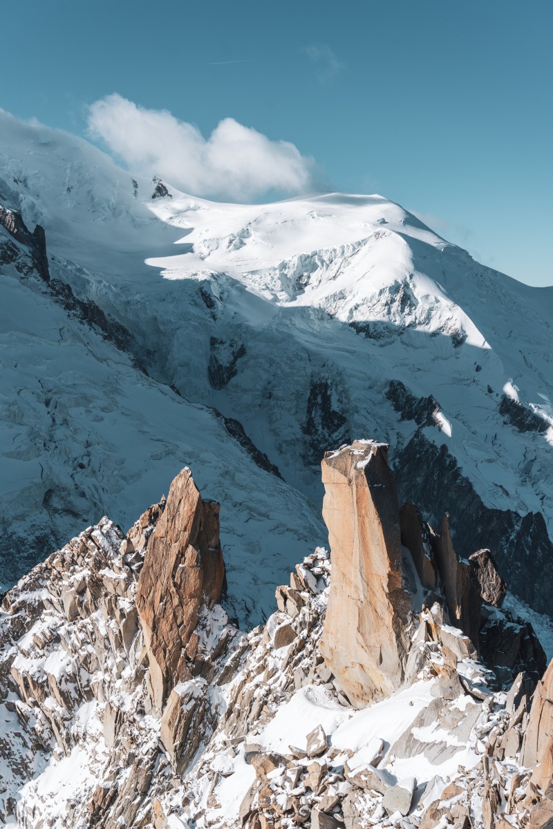 Felsen und Gletscher an der Aiguille du Midi