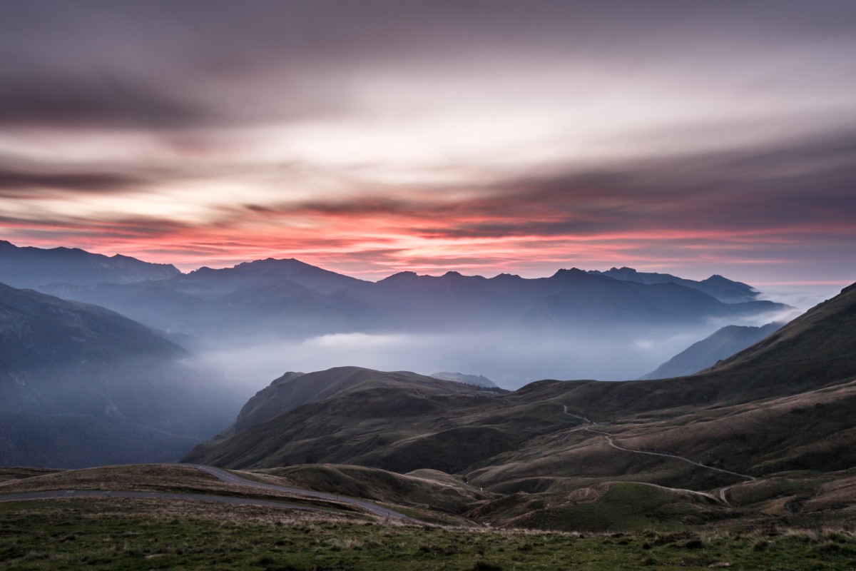 Sonnenuntergang am Col d'Aubisque in den Pyrenäen