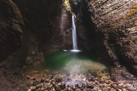 Kozjak-Wasserfall (Slap Kozjak) bei Kobarid in Slowenien