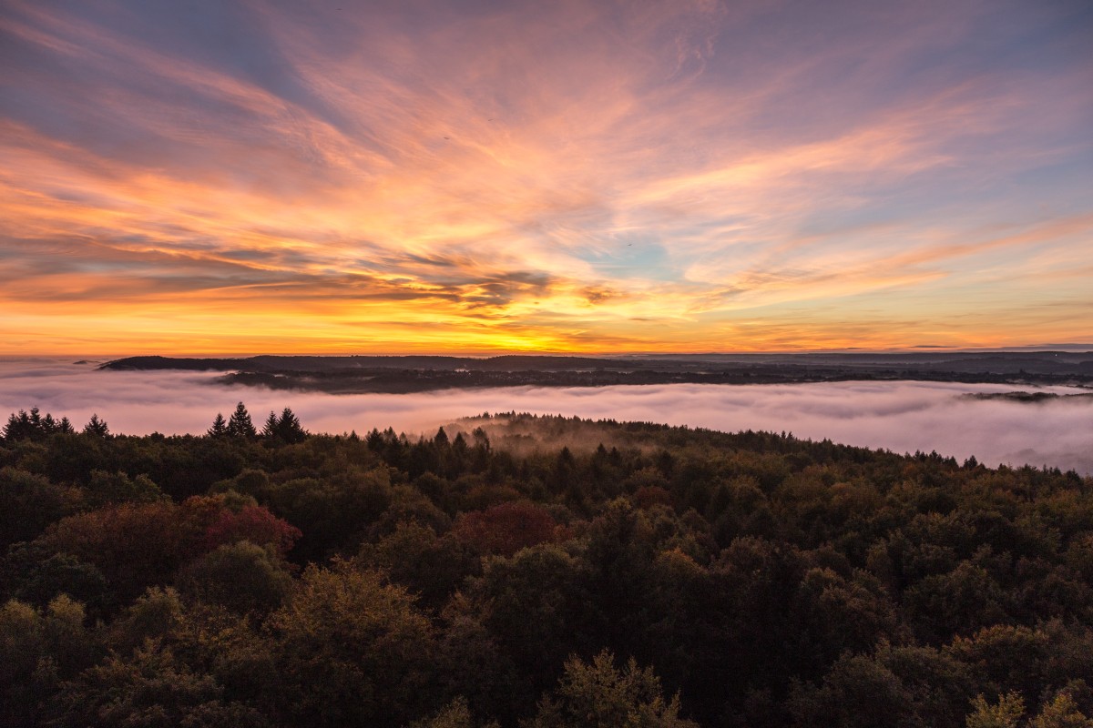 Sonnenaufgang am Schwarzenbergturm in Saarbrücken