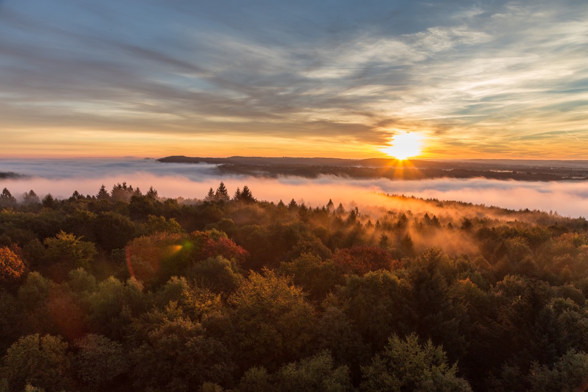 Sonnenaufgang am Schwarzenbergturm in Saarbrücken
