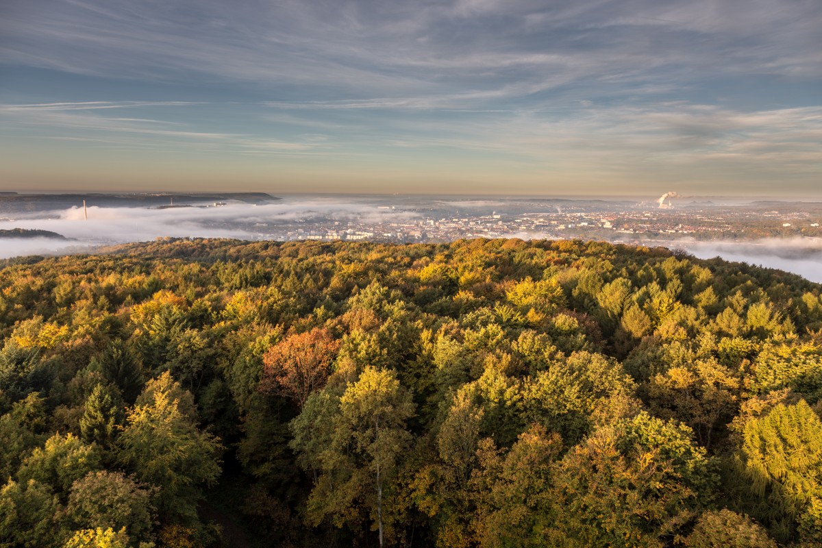 Sonnenaufgang am Schwarzenbergturm in Saarbrücken