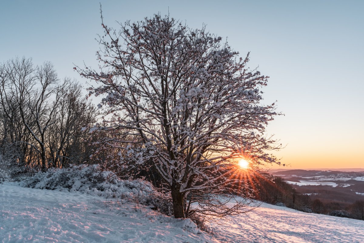 Sonnenuntergang am Schaumberg im Winter mit Schnee