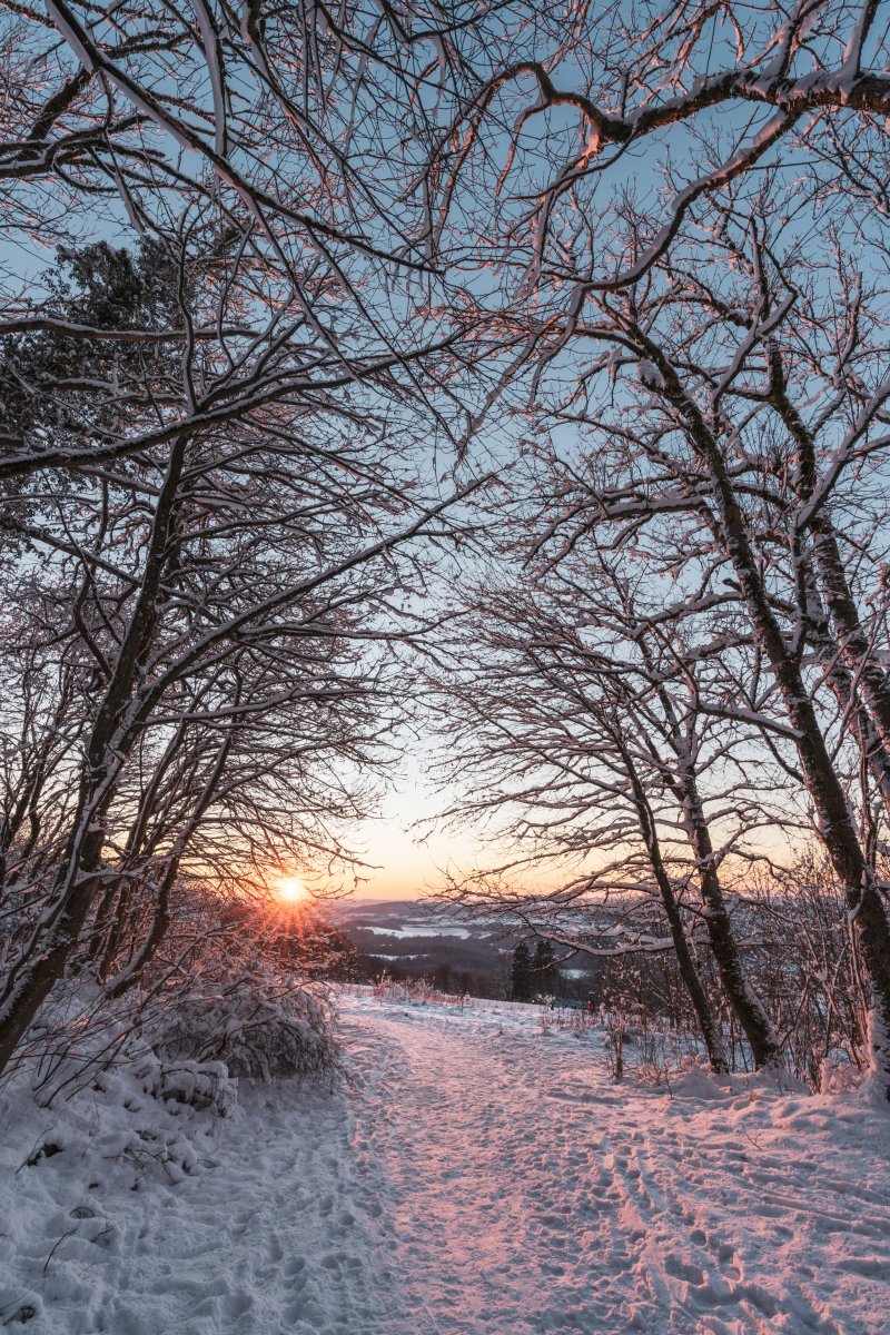 Sonnenuntergang am Schaumberg im Winter mit Schnee