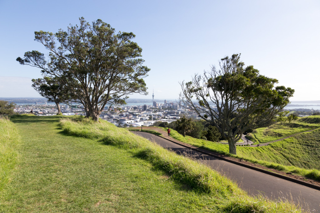 Ausblick vom Mount Eden auf die Skyline von Auckland