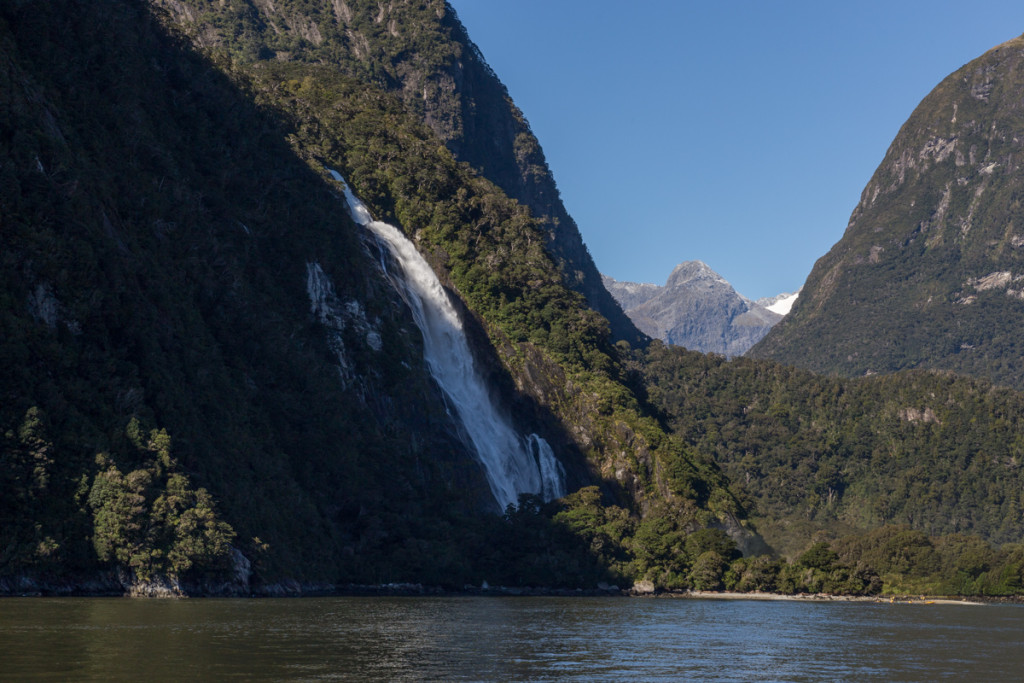 Rauschender Wasserfall im Milford Sound