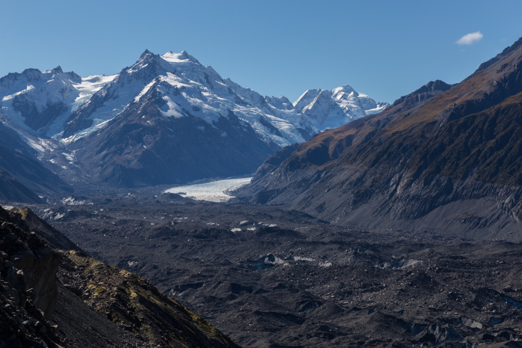 Der mit Schutt bedeckte Tasmangletscher